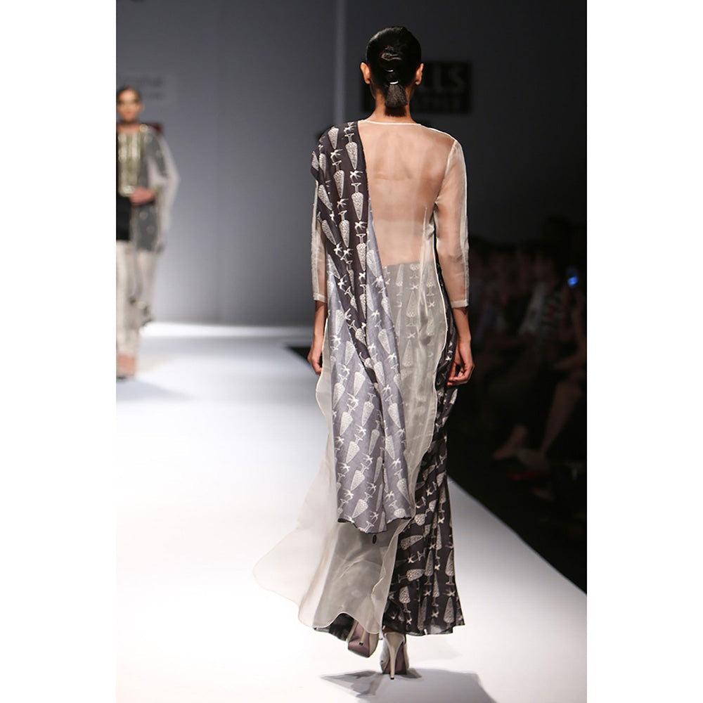 Payal Singhal Farah Stone Dupion Silk & Organza Choli with Black Printed Lehenga Saree