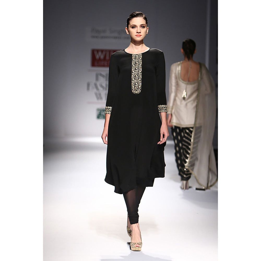 Payal Singhal Taranum Black Crepe Cowl Kurta with Soft Net Churidar (Set of 2)