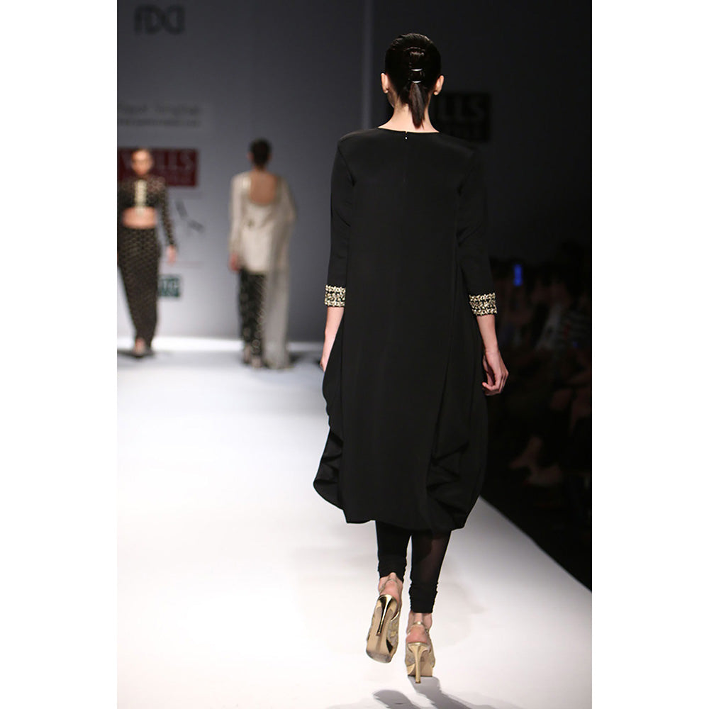 Payal Singhal Taranum Black Crepe Cowl Kurta with Soft Net Churidar (Set of 2)