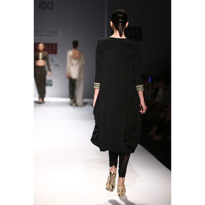 Payal Singhal Taranum Black Crepe Cowl Kurta with Soft Net Churidar (Set of 2)