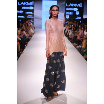 Payal Singhal Nirva Blush Silkmul Kurta with Navy Silk Palazzo (Set of 2)
