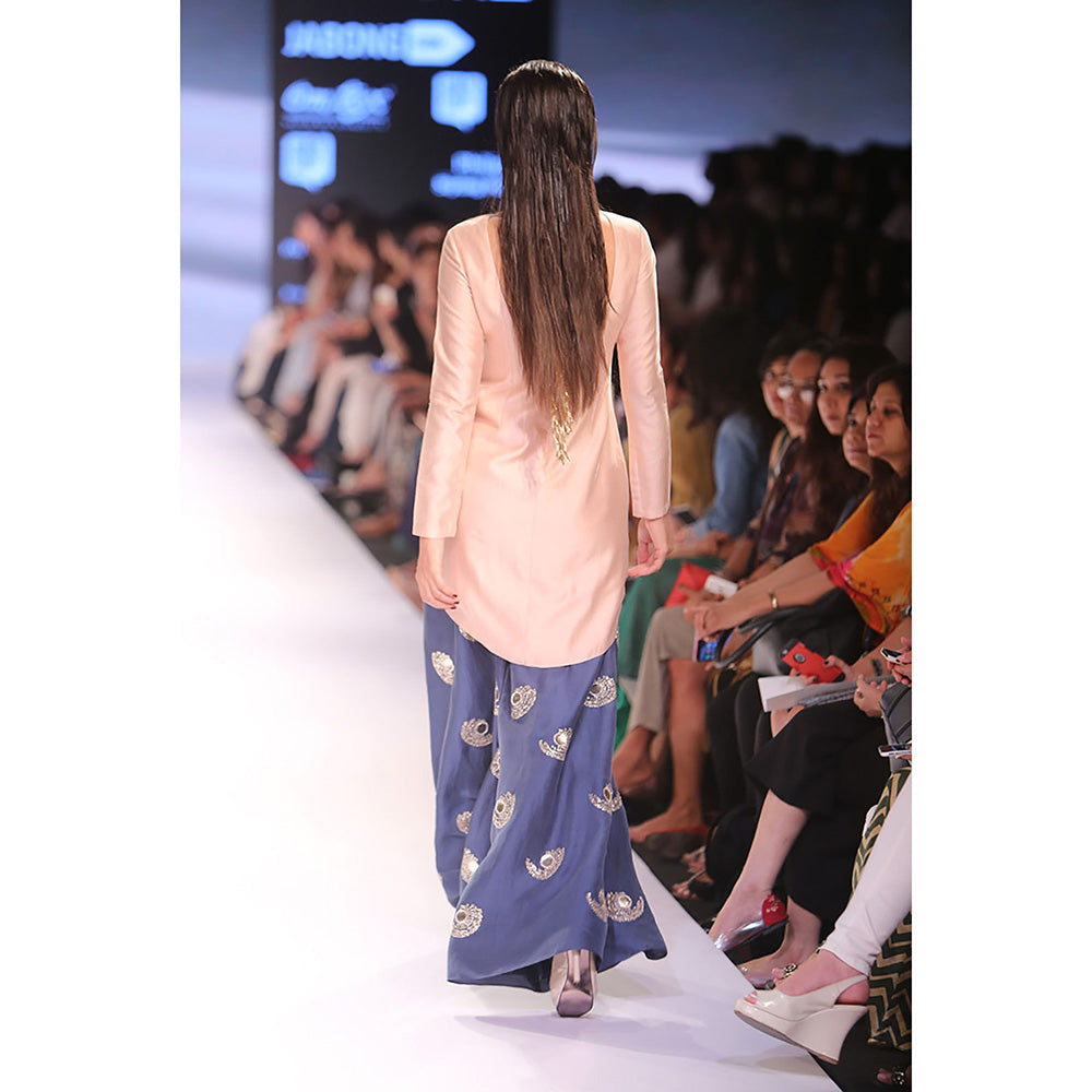 Payal Singhal Nirva Blush Silkmul Kurta with Navy Silk Palazzo (Set of 2)