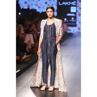 Payal Singhal Shaheen Khaki Printed Silk Duster Jacket with Silk Camisole & Pant (Set of 3)