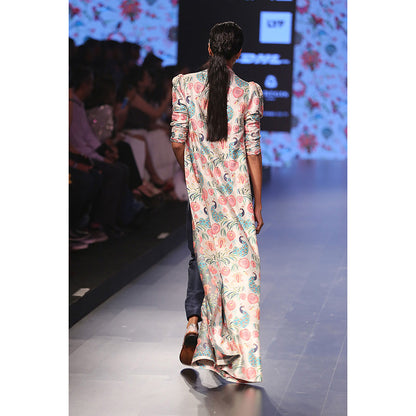 Payal Singhal Shaheen Khaki Printed Silk Duster Jacket with Silk Camisole & Pant (Set of 3)