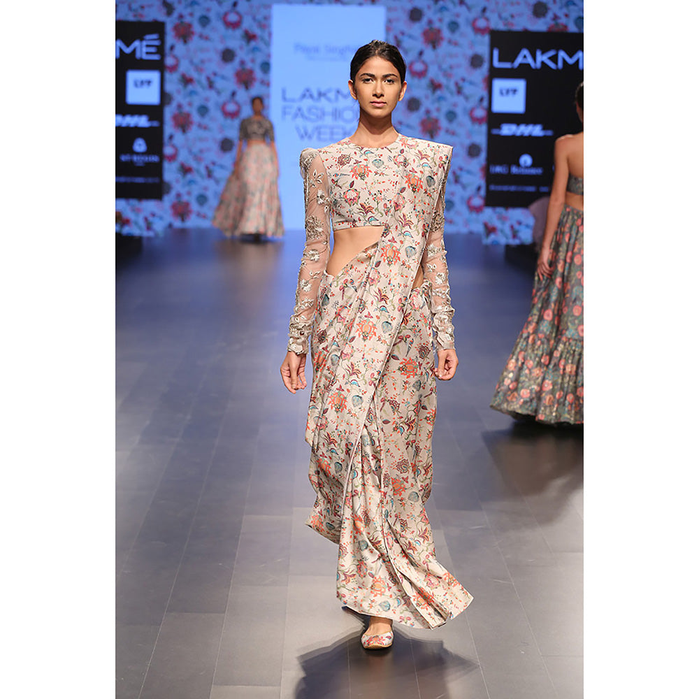 Payal Singhal Adah Khaki Printed Silkmul Choli with Saree