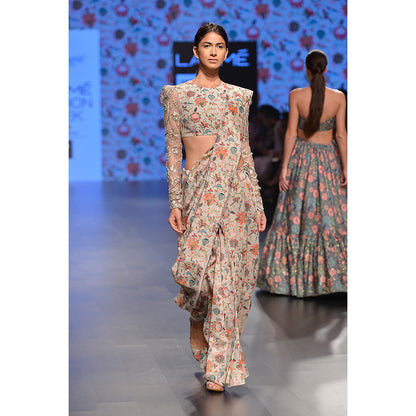 Payal Singhal Adah Khaki Printed Silkmul Choli with Saree