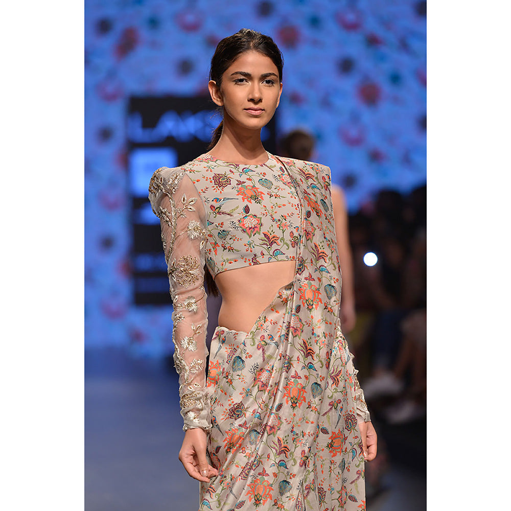 Payal Singhal Adah Khaki Printed Silkmul Choli with Saree