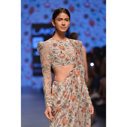 Payal Singhal Adah Khaki Printed Silkmul Choli with Saree