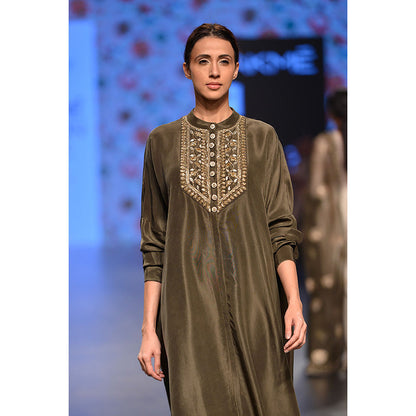 Payal Singhal Raeesa Moss Green Silk Kurta with Soft Net Churidar (Set of 2)