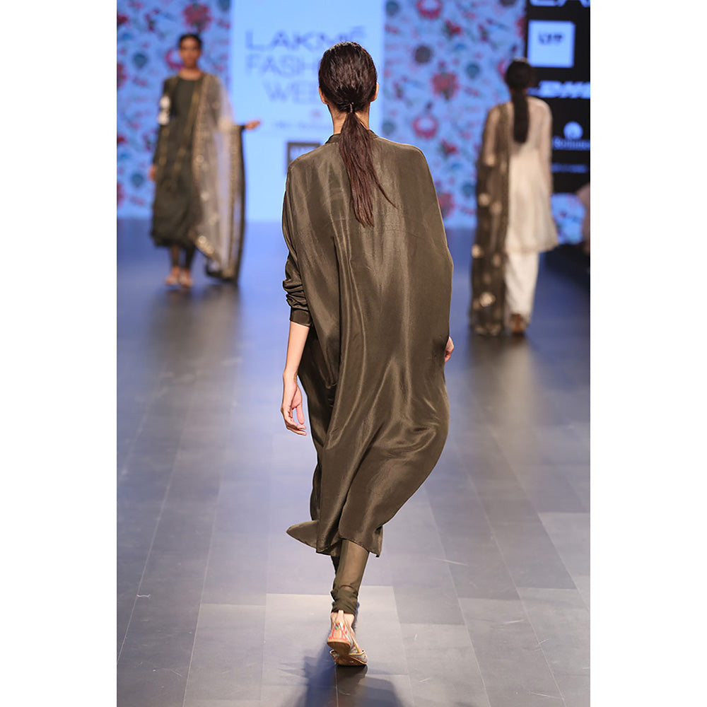 Payal Singhal Raeesa Moss Green Silk Kurta with Soft Net Churidar (Set of 2)