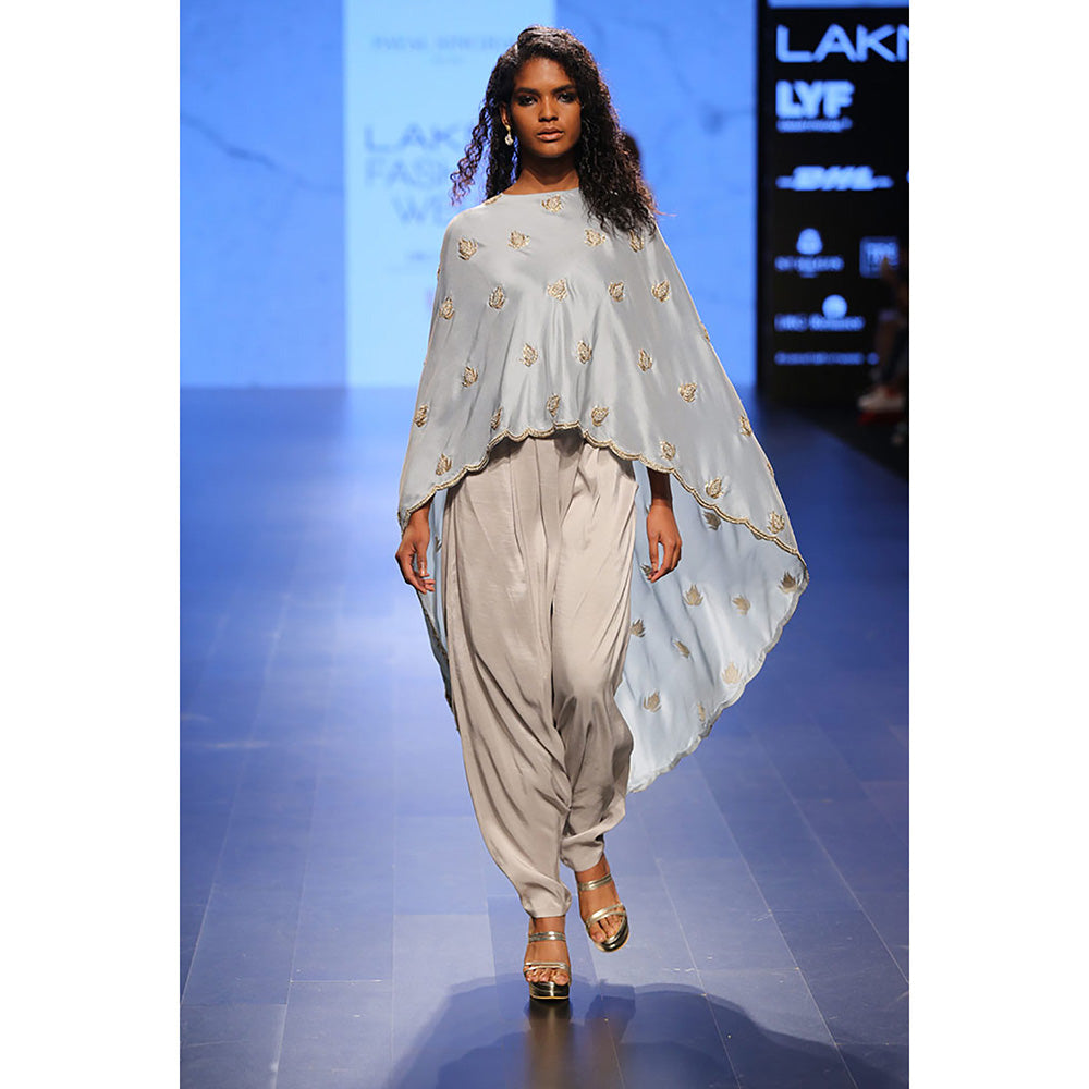Payal Singhal Ittar Grey Silk Cape with Silk Camisole & Pant (Set of 3)