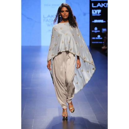 Payal Singhal Ittar Grey Silk Cape with Silk Camisole & Pant (Set of 3)