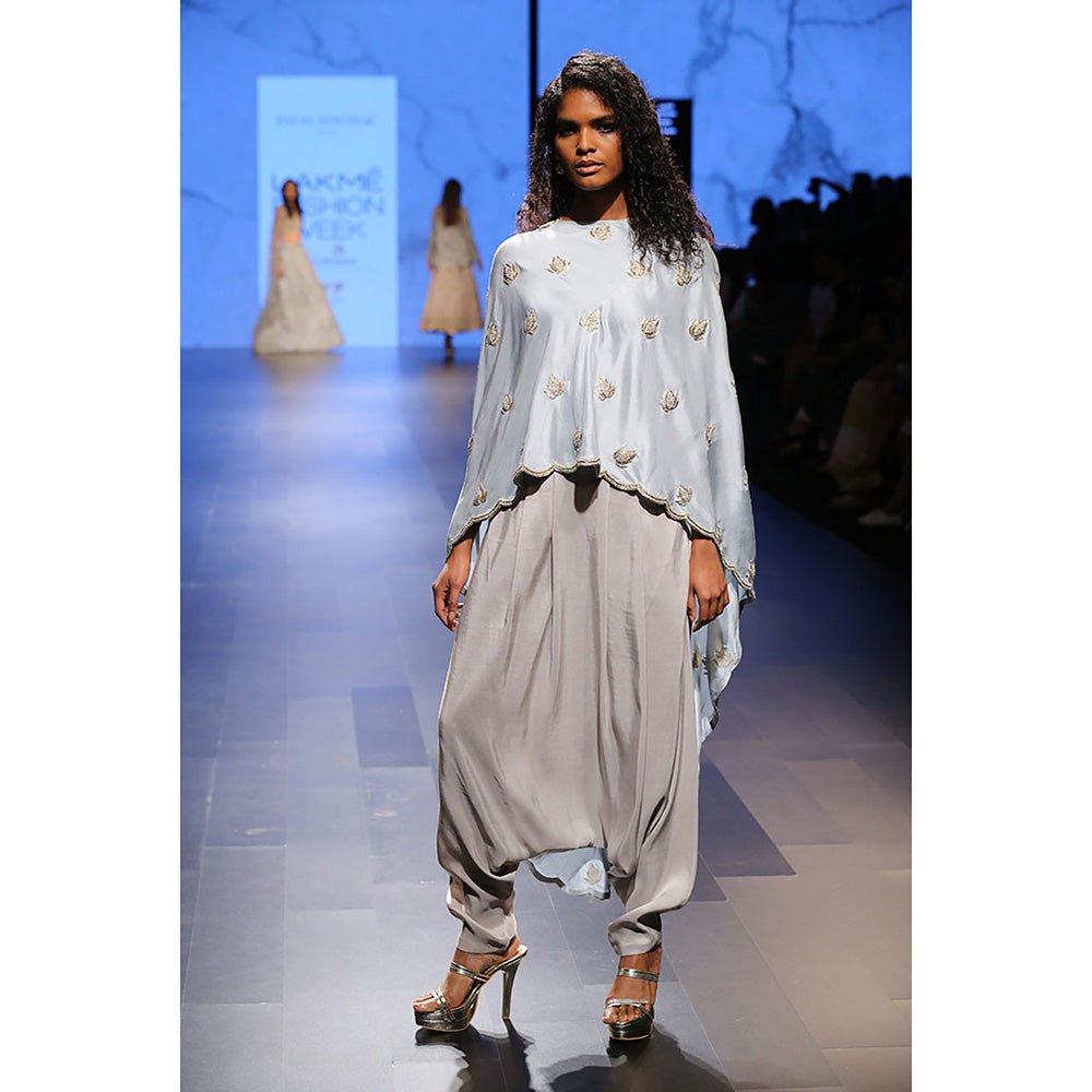 Payal Singhal Ittar Grey Silk Cape with Silk Camisole & Pant (Set of 3)