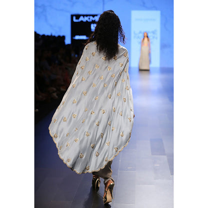 Payal Singhal Ittar Grey Silk Cape with Silk Camisole & Pant (Set of 3)