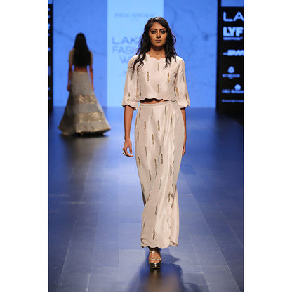 Payal Singhal Suraya Stone Silk Crop Top with Overlay Pant (Set of 2)