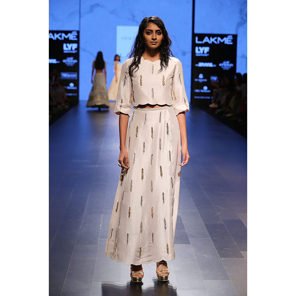 Payal Singhal Suraya Stone Silk Crop Top with Overlay Pant (Set of 2)