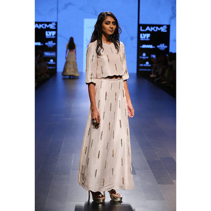 Payal Singhal Suraya Stone Silk Crop Top with Overlay Pant (Set of 2)