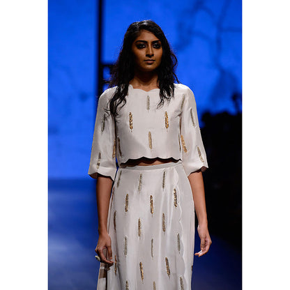 Payal Singhal Suraya Stone Silk Crop Top with Overlay Pant (Set of 2)