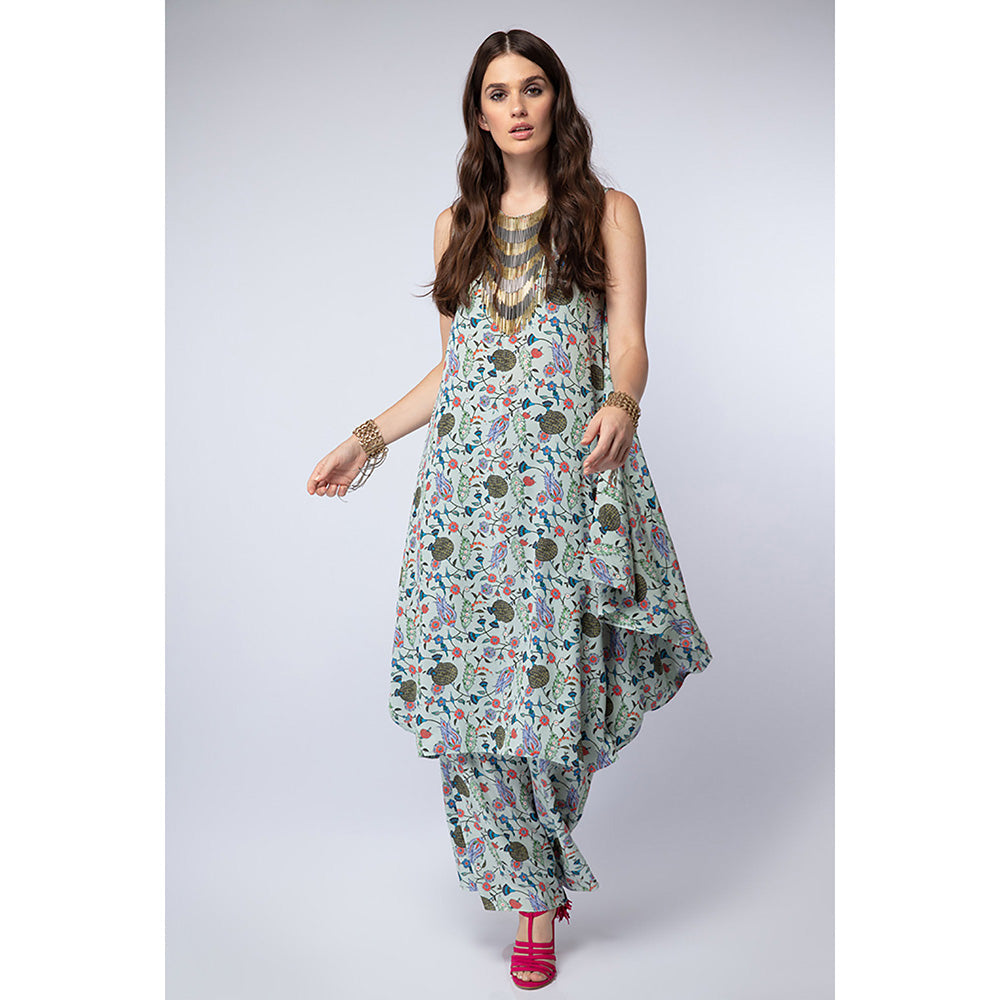 Payal Singhal Powder Blue Printed Crepe Cowl Kurta with Palazzo Pant (Set of 2)