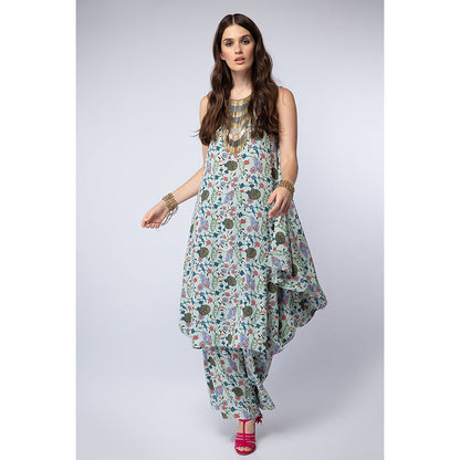 Payal Singhal Powder Blue Printed Crepe Cowl Kurta with Palazzo Pant (Set of 2)