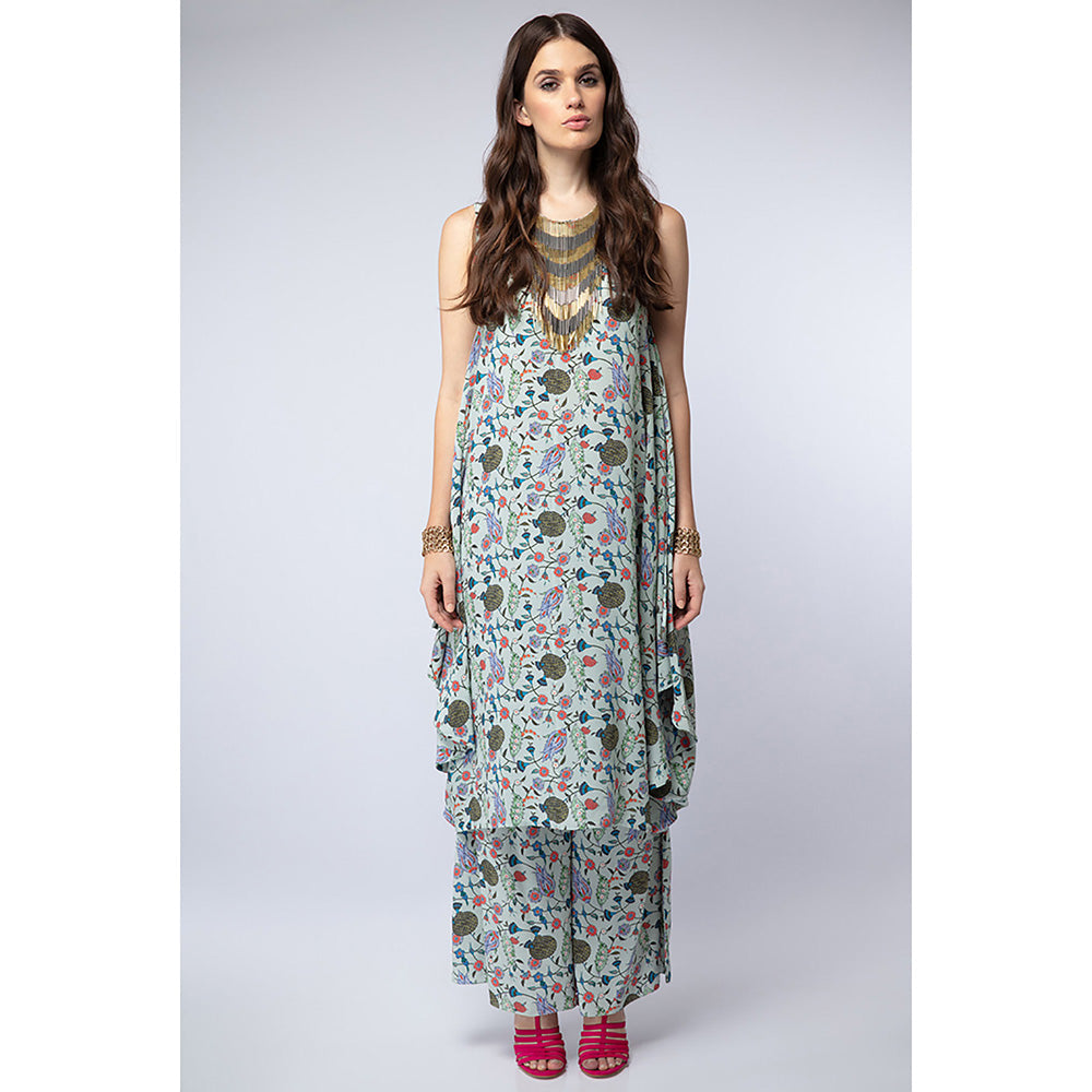 Payal Singhal Powder Blue Printed Crepe Cowl Kurta with Palazzo Pant (Set of 2)