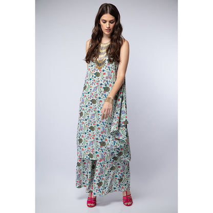 Payal Singhal Powder Blue Printed Crepe Cowl Kurta with Palazzo Pant (Set of 2)