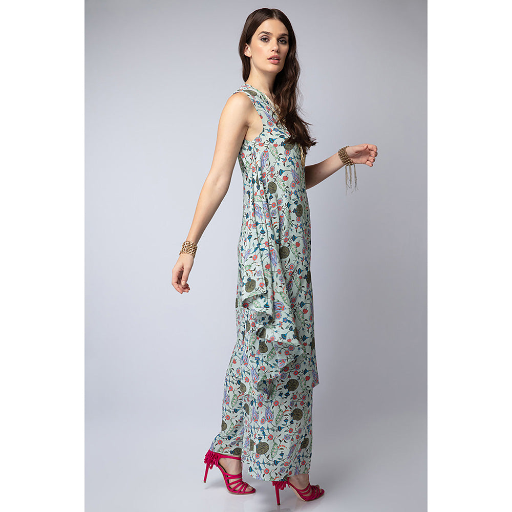 Payal Singhal Powder Blue Printed Crepe Cowl Kurta with Palazzo Pant (Set of 2)