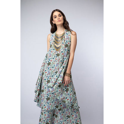 Payal Singhal Powder Blue Printed Crepe Cowl Kurta with Palazzo Pant (Set of 2)