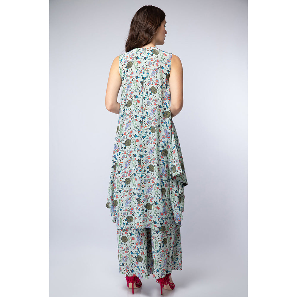 Payal Singhal Powder Blue Printed Crepe Cowl Kurta with Palazzo Pant (Set of 2)