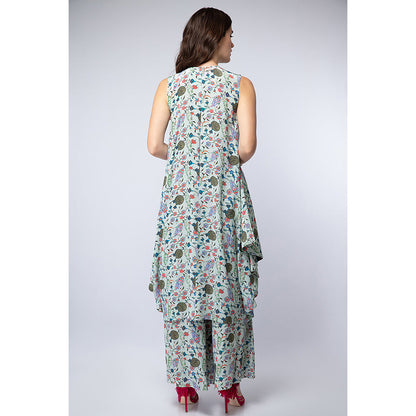 Payal Singhal Powder Blue Printed Crepe Cowl Kurta with Palazzo Pant (Set of 2)