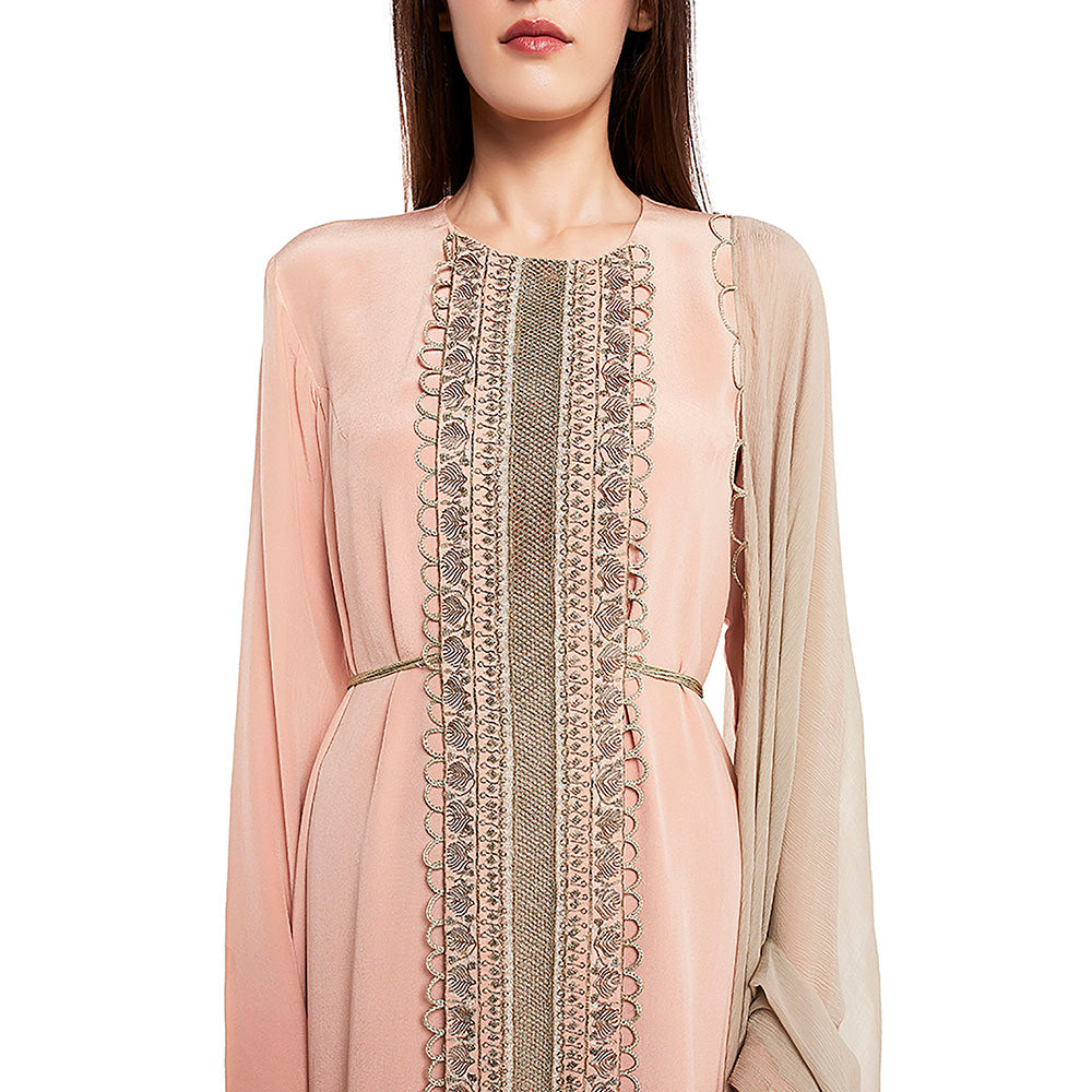 Payal Singhal Pink Crepe High Low Kurta with Net Churidar & Chiffon Dupatta (Set of 3)