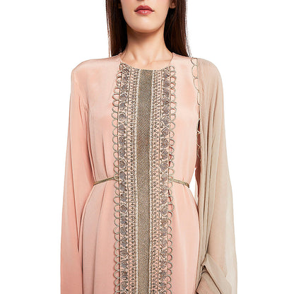 Payal Singhal Pink Crepe High Low Kurta with Net Churidar & Chiffon Dupatta (Set of 3)