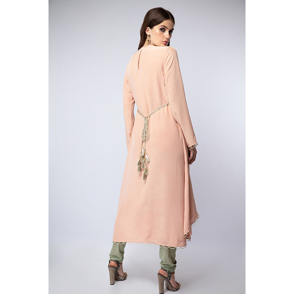 Payal Singhal Pink Crepe High Low Kurta with Net Churidar & Chiffon Dupatta (Set of 3)