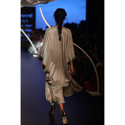 Payal Singhal Seyda Grey Silk Kaftan Top with Cowl Pant (Set of 2)