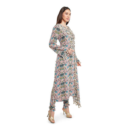 Payal Singhal Pink Printed Georgette Kurta with Churidar & Dupatta (Set of 3)