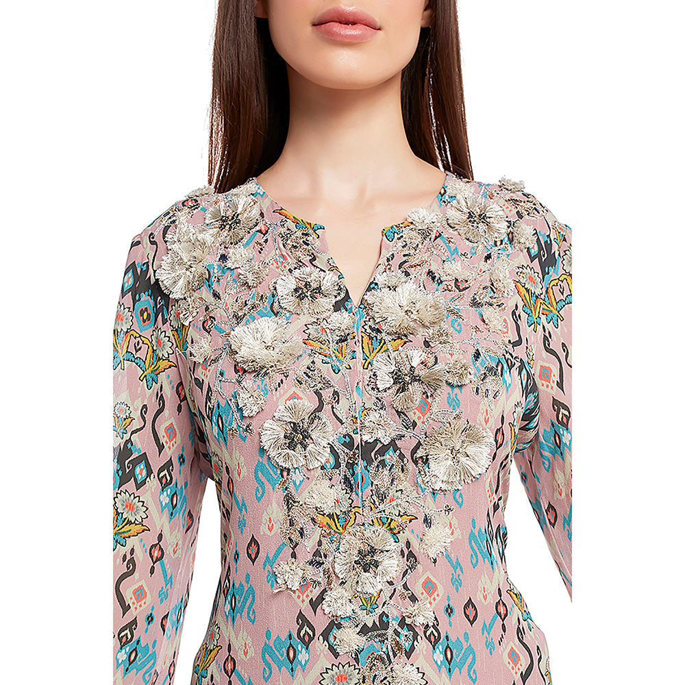 Payal Singhal Pink Printed Georgette Kurta with Churidar & Dupatta (Set of 3)