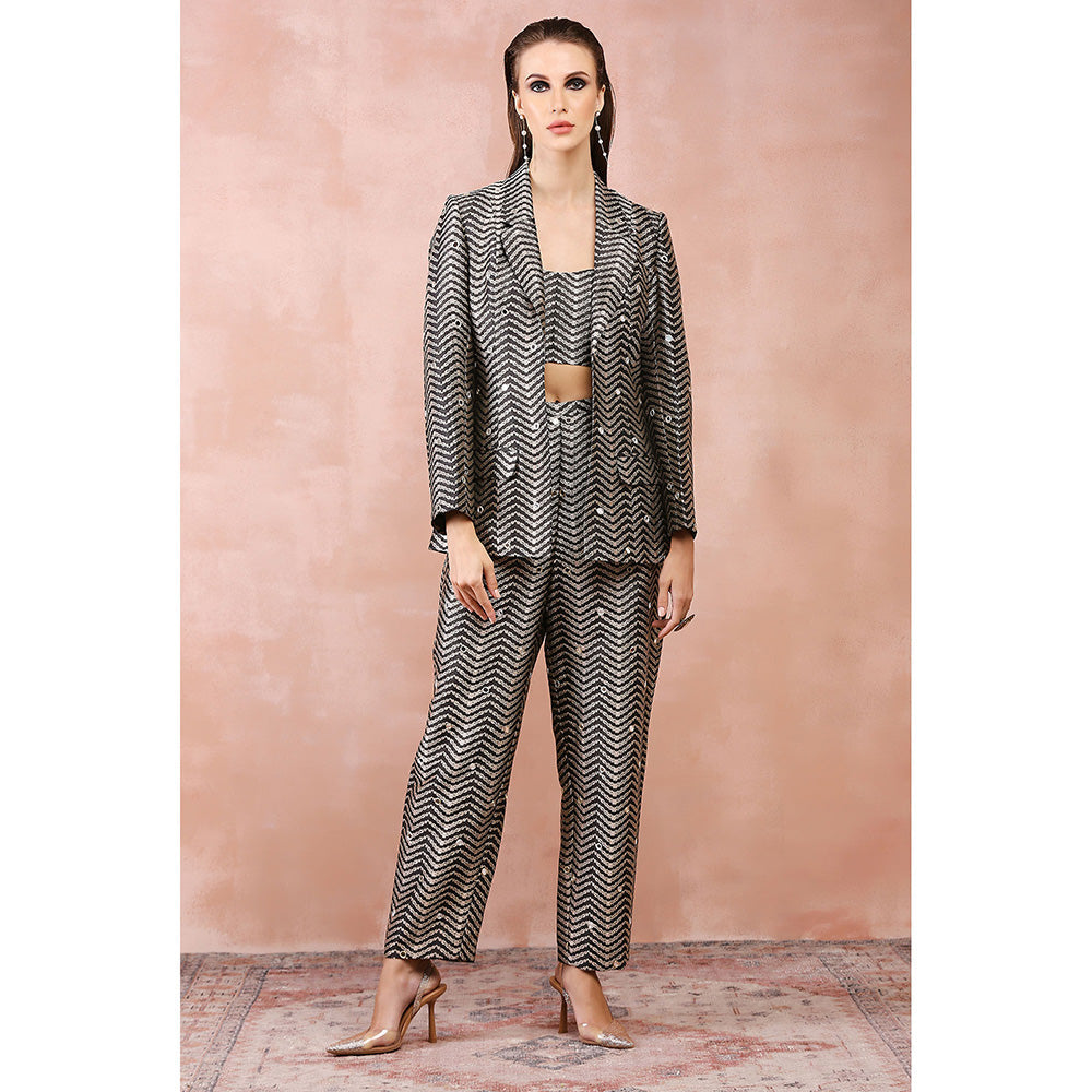 Payal Singhal Black Embroidered Blazer with Bustier and Pants (Set of 3)