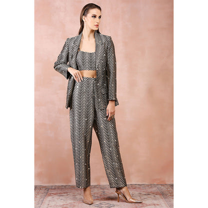 Payal Singhal Black Embroidered Blazer with Bustier and Pants (Set of 3)