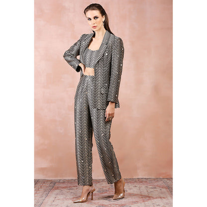 Payal Singhal Black Embroidered Blazer with Bustier and Pants (Set of 3)