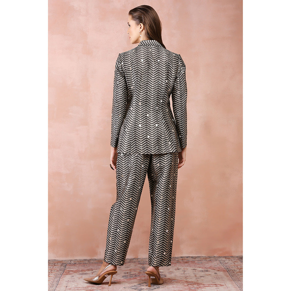 Payal Singhal Black Embroidered Blazer with Bustier and Pants (Set of 3)