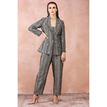 Payal Singhal Black Embroidered Blazer with Bustier and Pants (Set of 3)