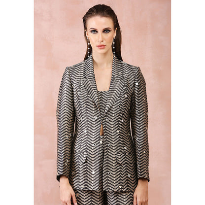 Payal Singhal Black Embroidered Blazer with Bustier and Pants (Set of 3)