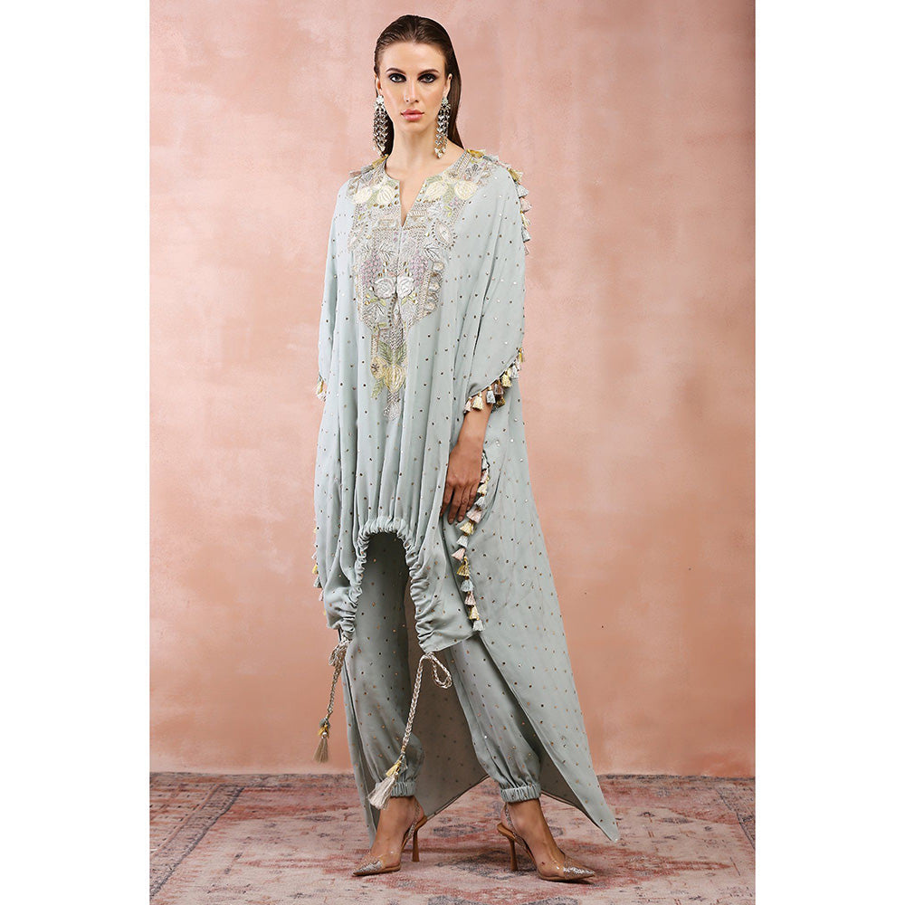 Payal Singhal Powder Blue Applique Embroidered High Low Kaftan with Jogger Pants (Set of 2)