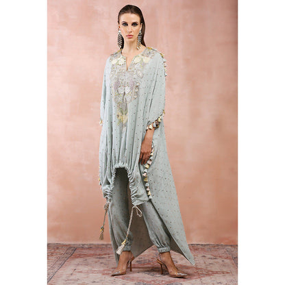 Payal Singhal Powder Blue Applique Embroidered High Low Kaftan with Jogger Pants (Set of 2)