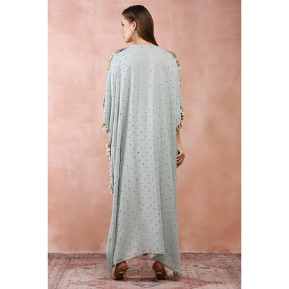 Payal Singhal Powder Blue Applique Embroidered High Low Kaftan with Jogger Pants (Set of 2)