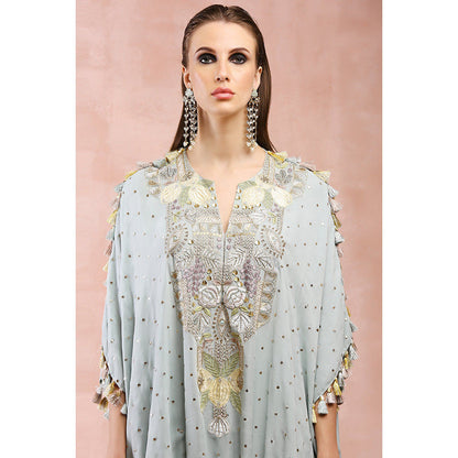 Payal Singhal Powder Blue Applique Embroidered High Low Kaftan with Jogger Pants (Set of 2)