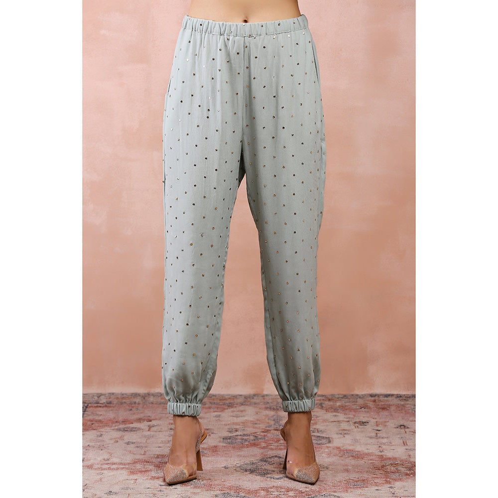 Payal Singhal Powder Blue Applique Embroidered High Low Kaftan with Jogger Pants (Set of 2)