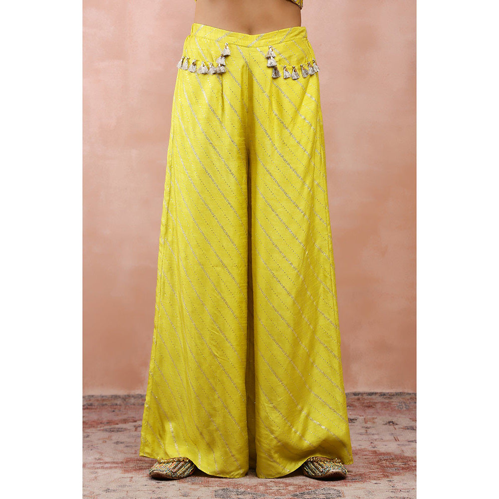 Payal Singhal Yellow Mirror Work One Shoulder Top and Palazzo (Set of 2)