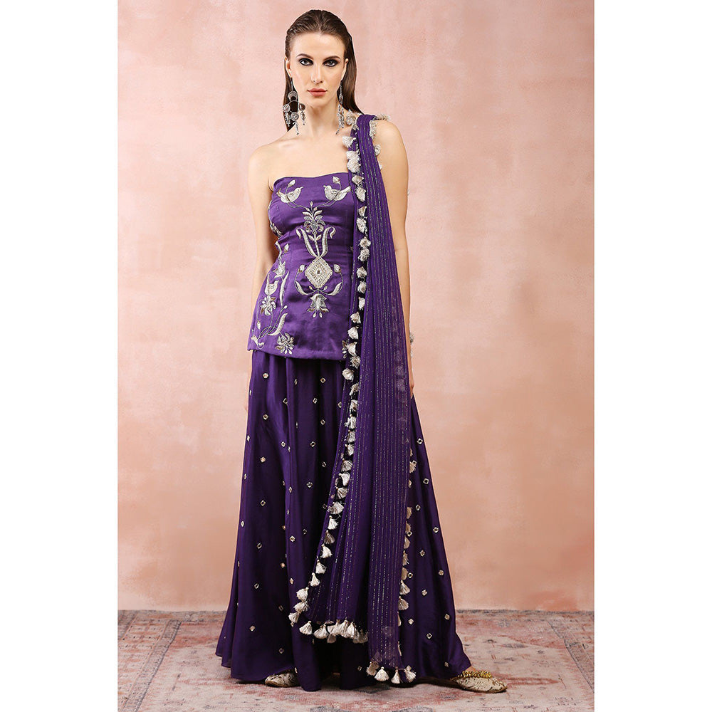 Payal Singhal Purple Embroidered Tube Backless Kurta with Sharara and Dupatta (Set of 3)