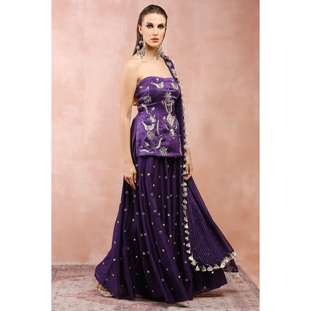 Payal Singhal Purple Embroidered Tube Backless Kurta with Sharara and Dupatta (Set of 3)